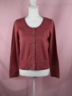 J. Jill Rust Red Crewneck Button-Up Cardigan w/ Pockets | Size XS